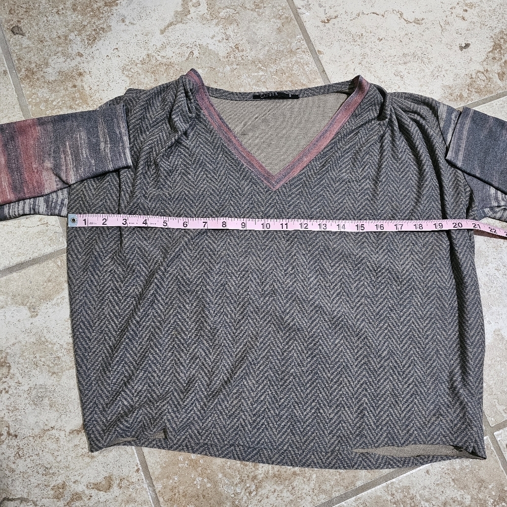 Capote Women’s Small Cropped Top Brown Houndstooth V Neck Boho Layering Fall - Picture 6 of 7